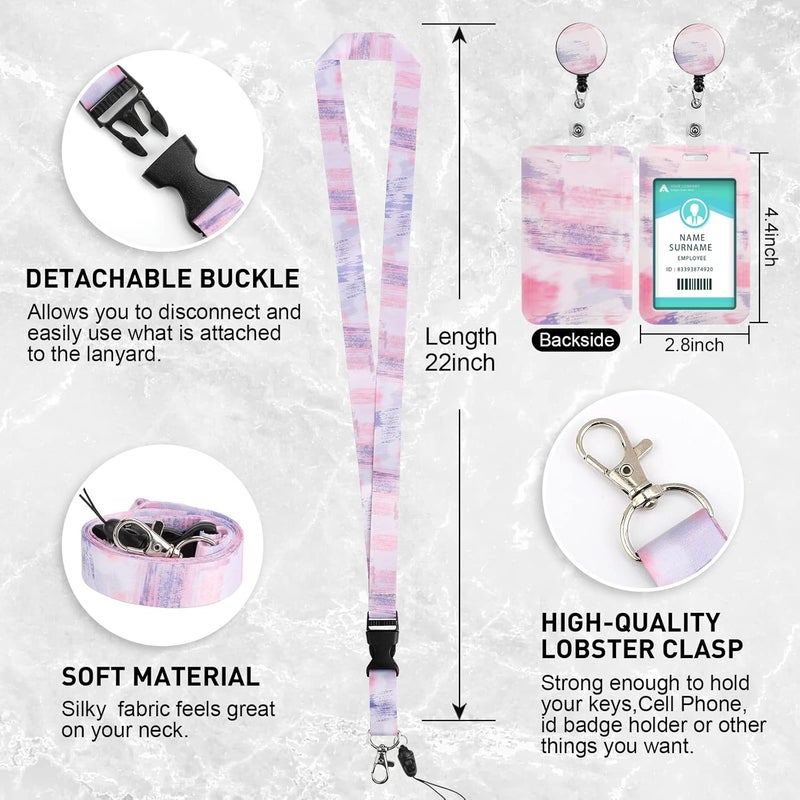 Hinsly ID Badge Holder with Lanyard, Retractable Badge Holders Reels with Lanyards Adjustable, for Women Kids Teacher Nurses Doctor Student - Image 3